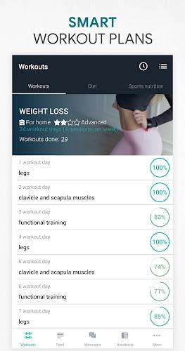 Fitness app: home, gym workout screenshot 1