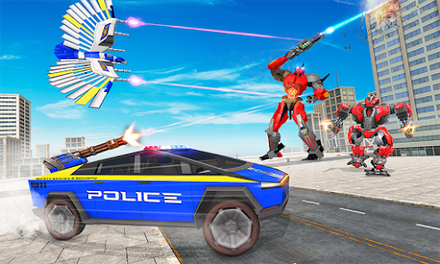Flying Police Eagle Transform Cyber Truck Robot