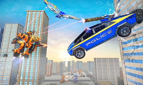 Flying Police Eagle Transform Cyber Truck Robot