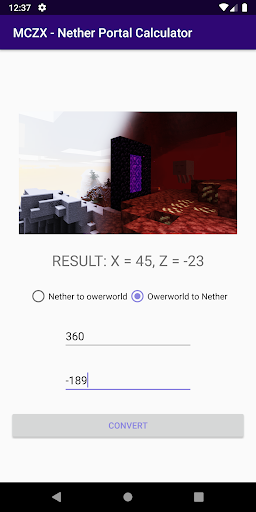 MCZX - Nether Portal Calculator screenshot 3