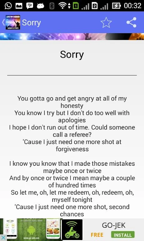 Justin Bieber Sorry - Lyrics screenshot 3