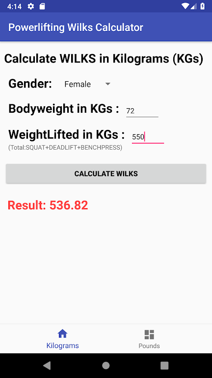 Powerlifting WILKS Calculator screenshot 2