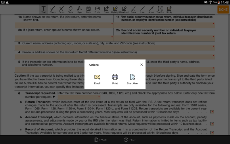 PDF Form 4506 T for IRS: Sign Tax Digital eForm screenshot 3