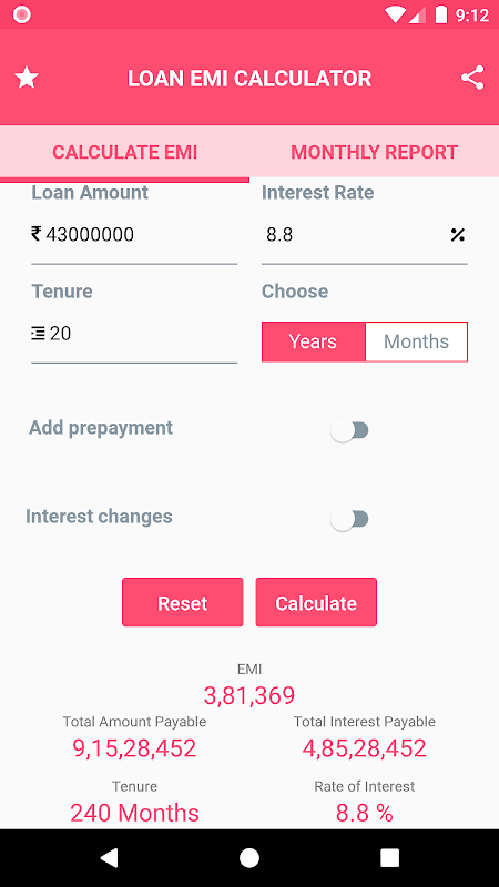 Loan Repayment Interest Statement Calculator screenshot 1