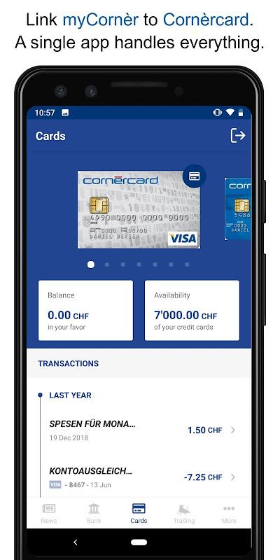 myCornèr - Cornèr Bank mobile screenshot 1