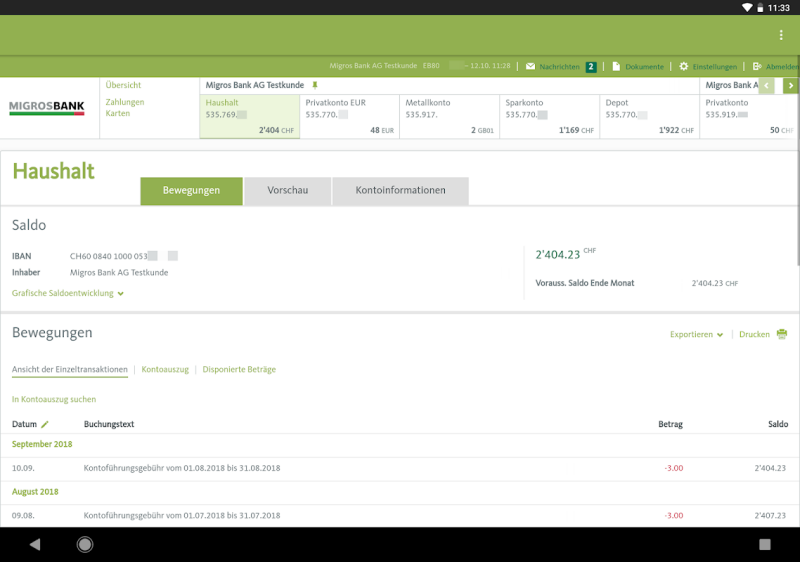 Migros Bank E-Banking Tablet screenshot 3