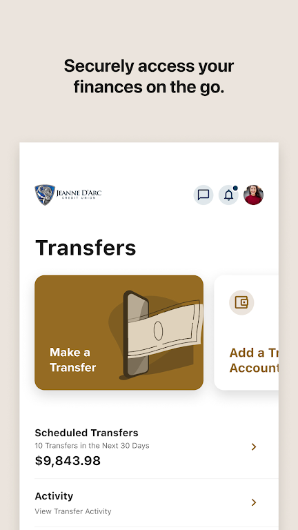 Jeanne D'Arc CU Mobile Banking screenshot 2