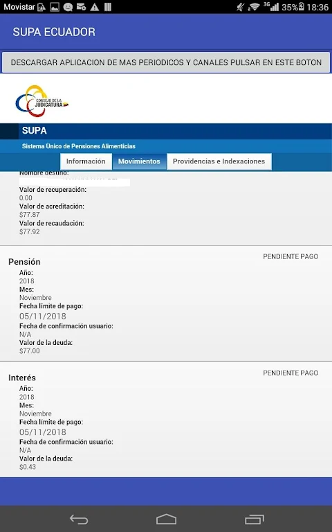 SUPA ecuador Pension alimenticia screenshot 2