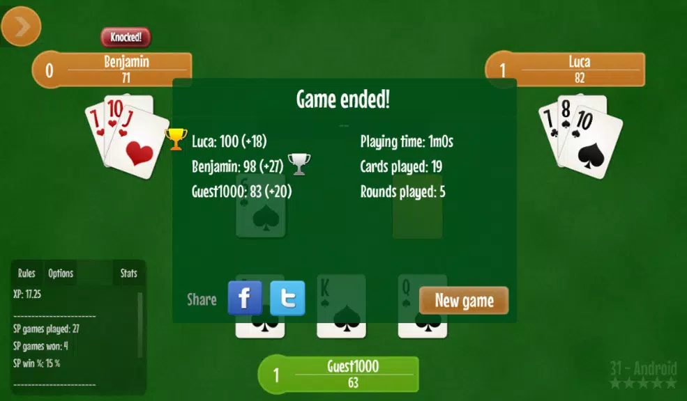 Thirty one - 31 card game. screenshot 2