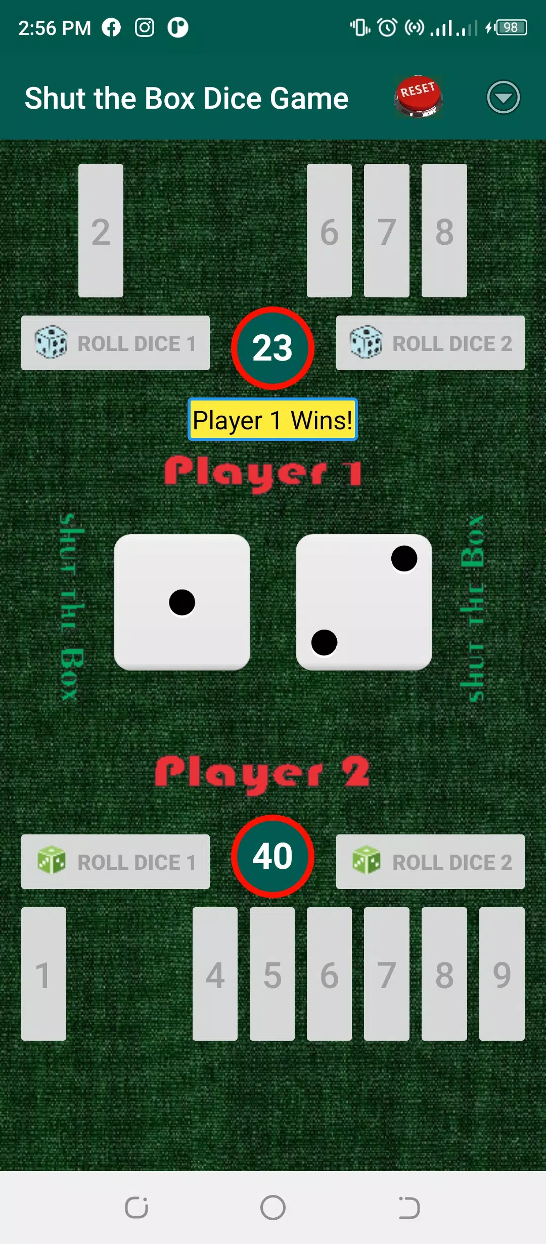 Shut-the-Box Dice Game screenshot 2