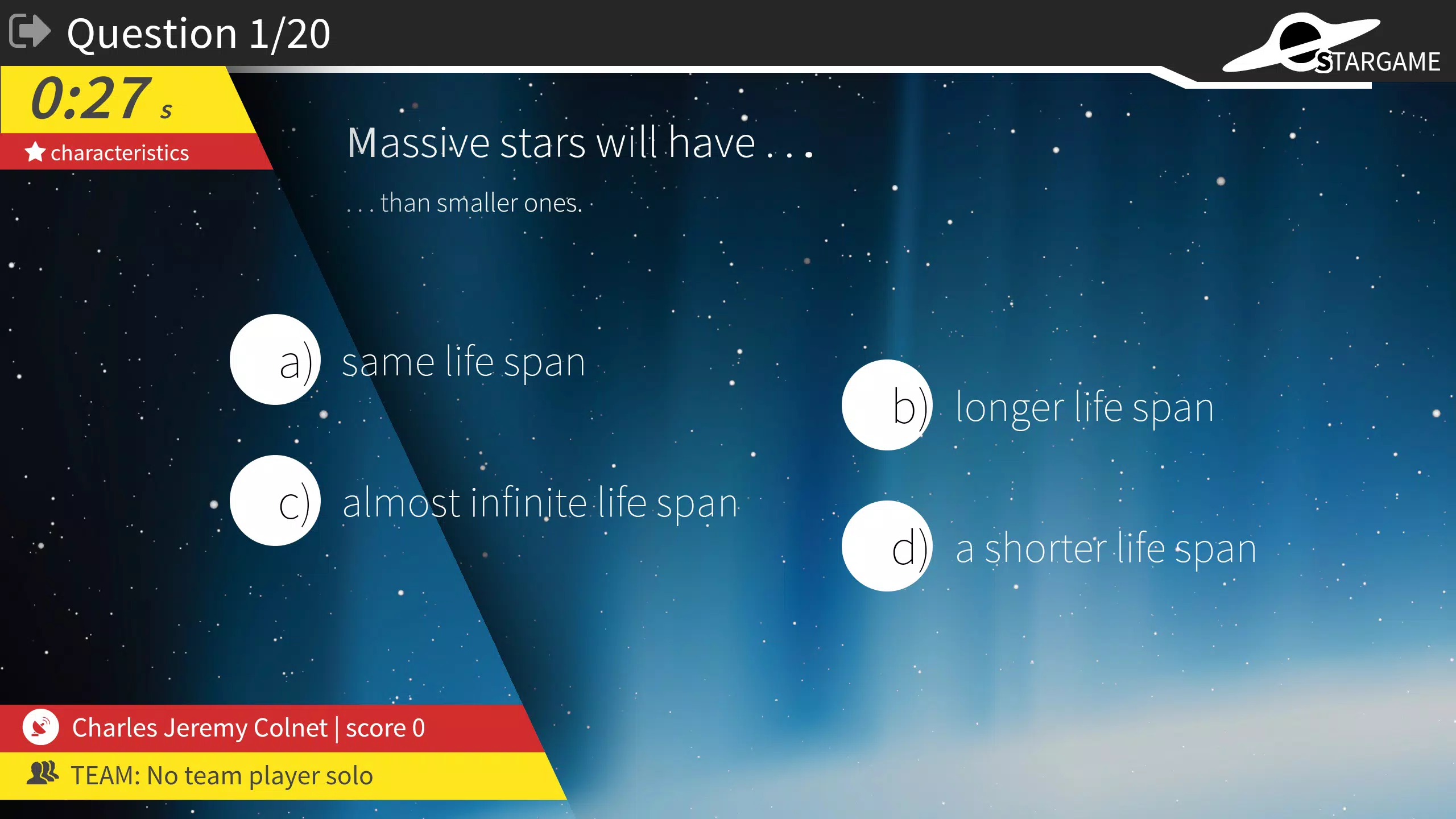 Stargame quiz screenshot 2